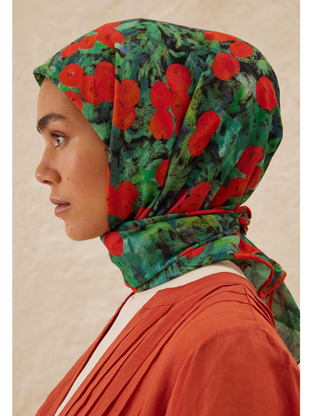 Peach Garden Desen Pamuk Vual Eşarp Siyah-3