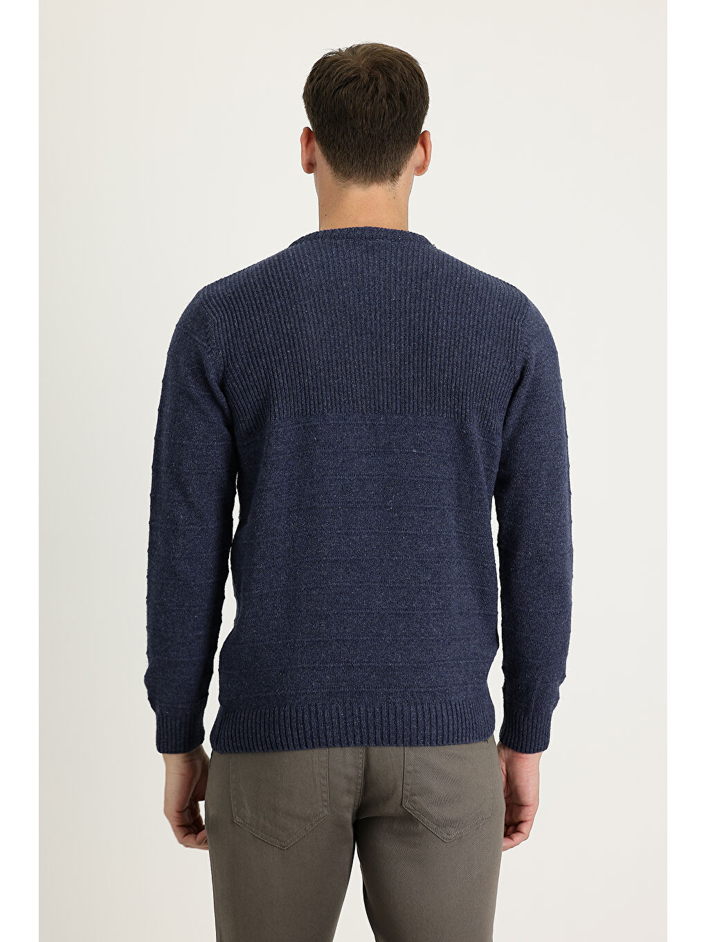 İndigo Bisiklet Yaka Slim Fit Dar Kesim Desenli Triko Büyük Beden Kazak-2