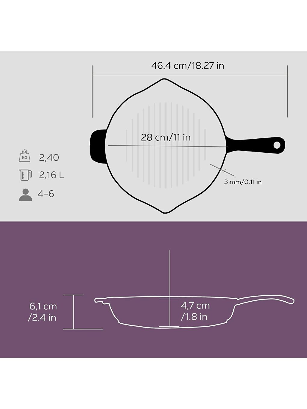 Mor Yuvarlak Izgara Tava Döküm Demir Yekpare Saplı Çap(Ø)28cm.-4