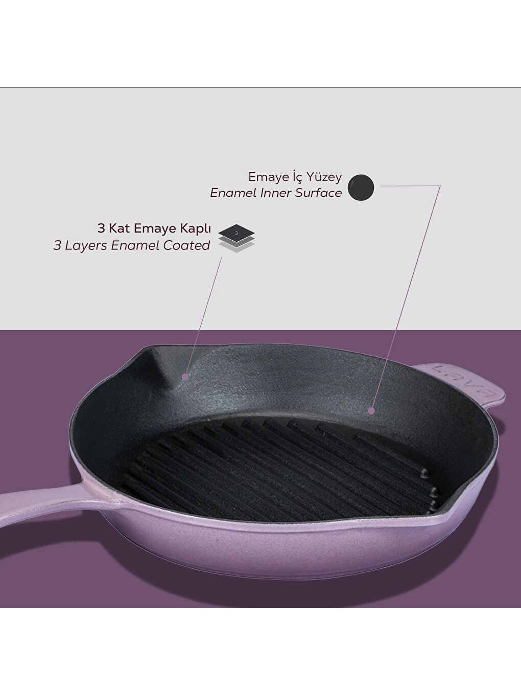 Mor Yuvarlak Izgara Tava Döküm Demir Yekpare Saplı Çap(Ø)28cm.-5