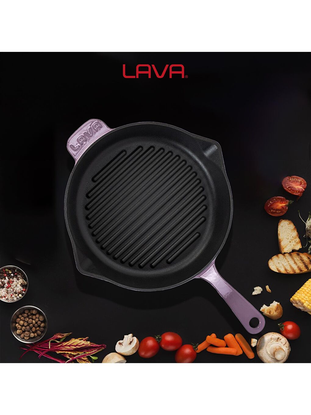 Mor Yuvarlak Izgara Tava Döküm Demir Yekpare Saplı Çap(Ø)28cm.-6