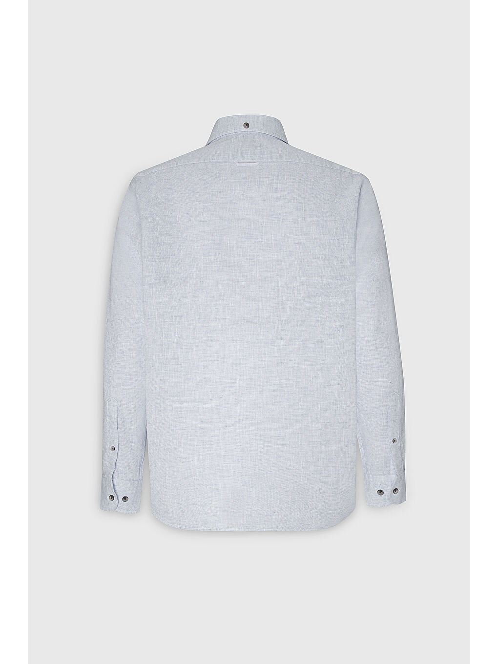 Erkek Mavi Dar Kesim Düğmeli Yaka Keten Görünümlü %100 Pamuk Flamlı Gömlek-9