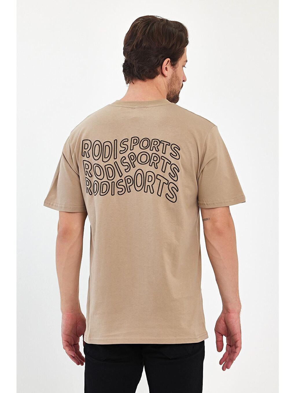 Bej Arkası Baskılı Bisiklet Yaka Erkek Tişört 2750-3