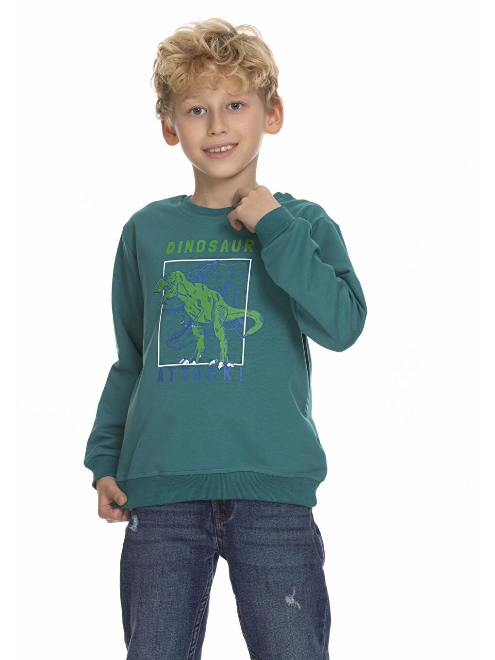 Myhanne Koyu Yeşil Dinozor Baskılı Sweatshirt 7054