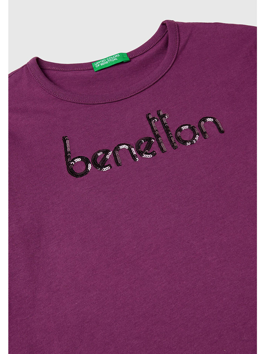 United Colors Of Benetton Kız Çocuk Mor Önü Pullu Logo İşlemeli Bisiklet Yaka Uzun Kollu T-Shirt - 2