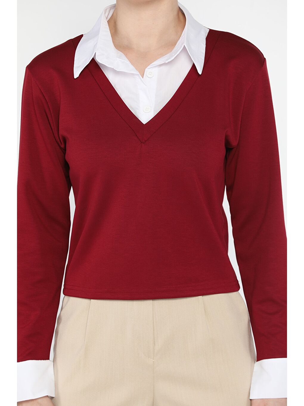 Bordo Kadın Gömlek Yaka Bluz-2