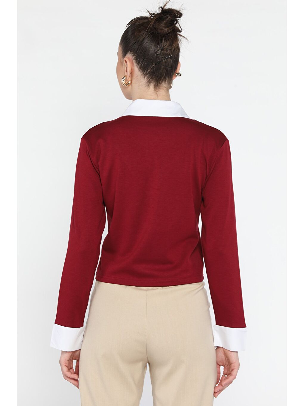 Bordo Kadın Gömlek Yaka Bluz-3