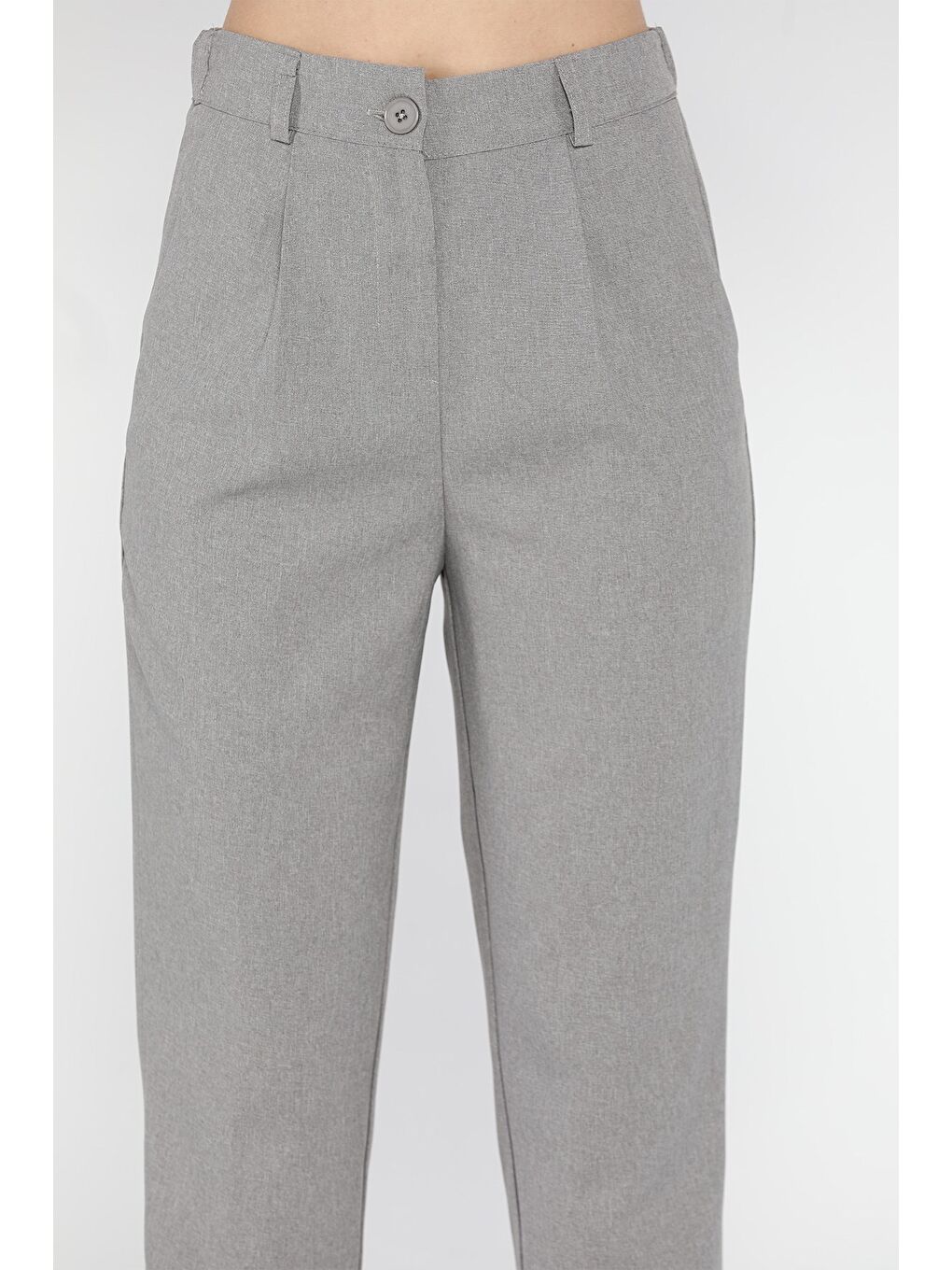 Gri Kadın Yüksek Bel Kumaş Pantolon-3