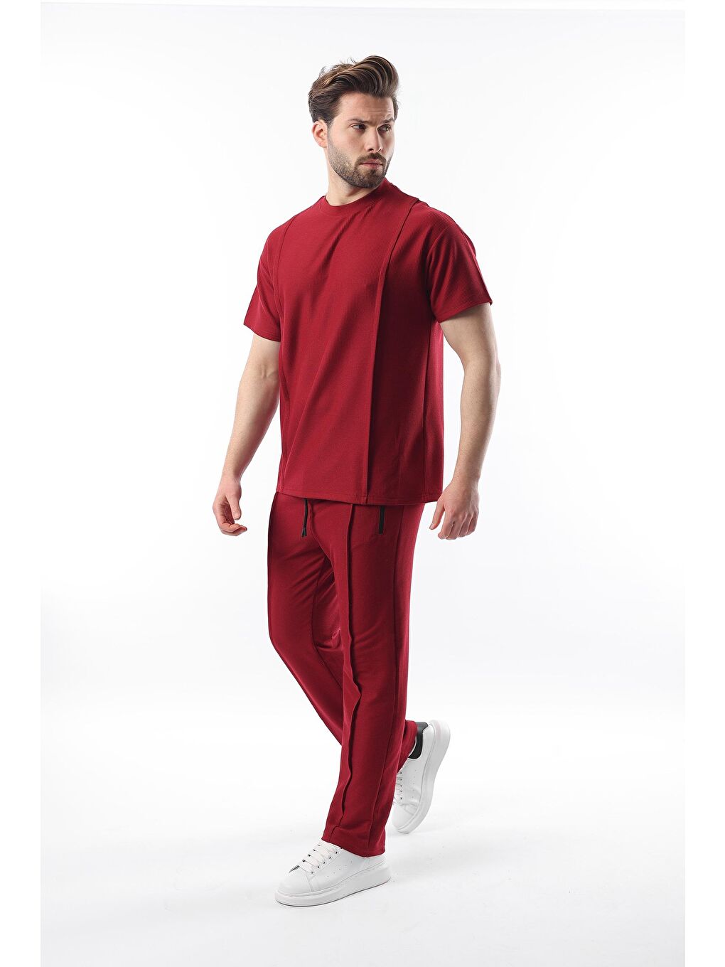Bordo Önü Pileli Overfit Erkek Takım E7304