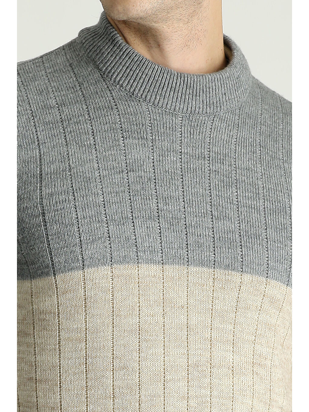 Antrasit Bisiklet Yaka Slim Fit Dar Kesim Desenli Triko Büyük Beden Kazak-3