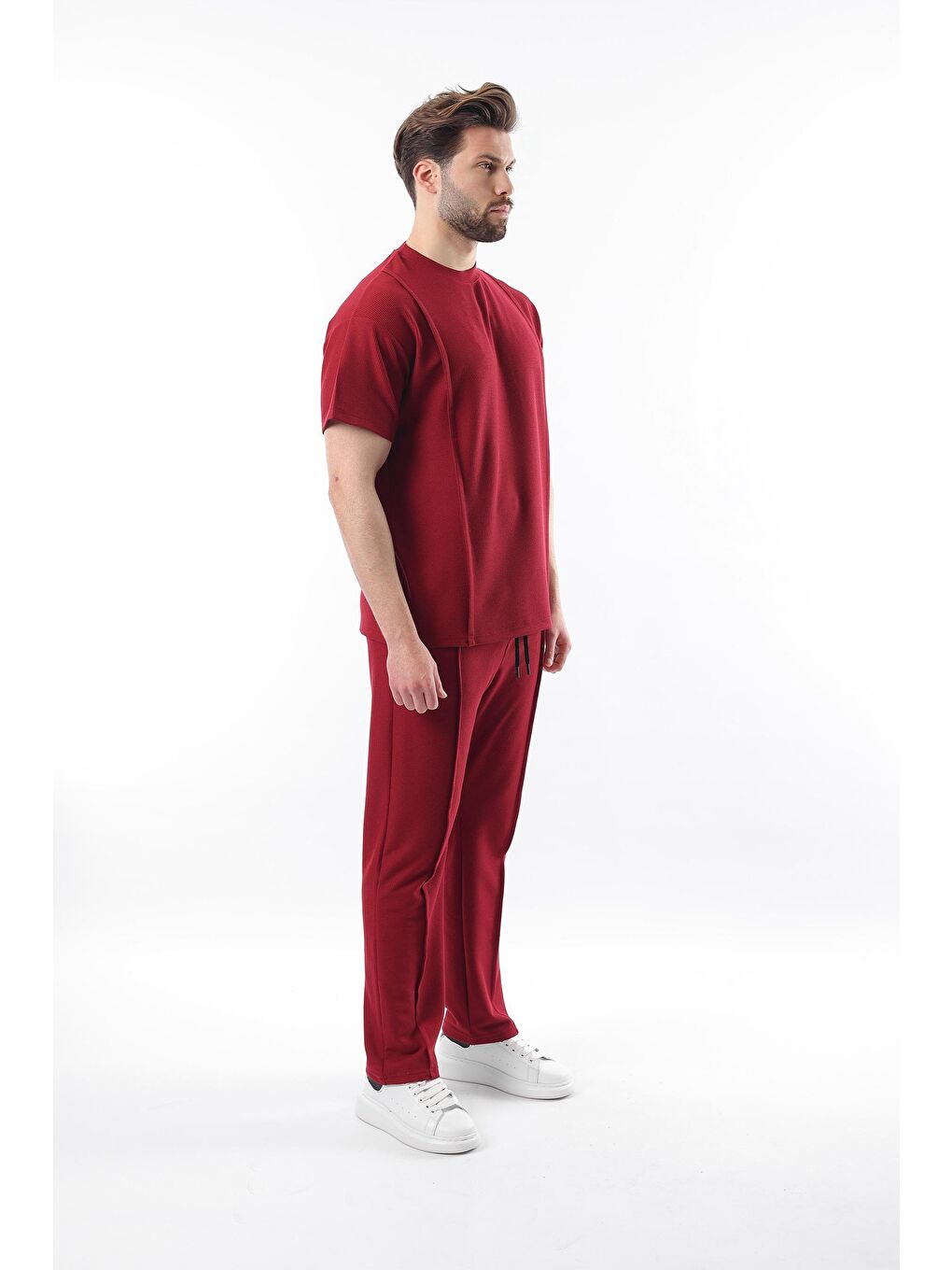 Bordo Önü Pileli Overfit Erkek Takım E7304-1