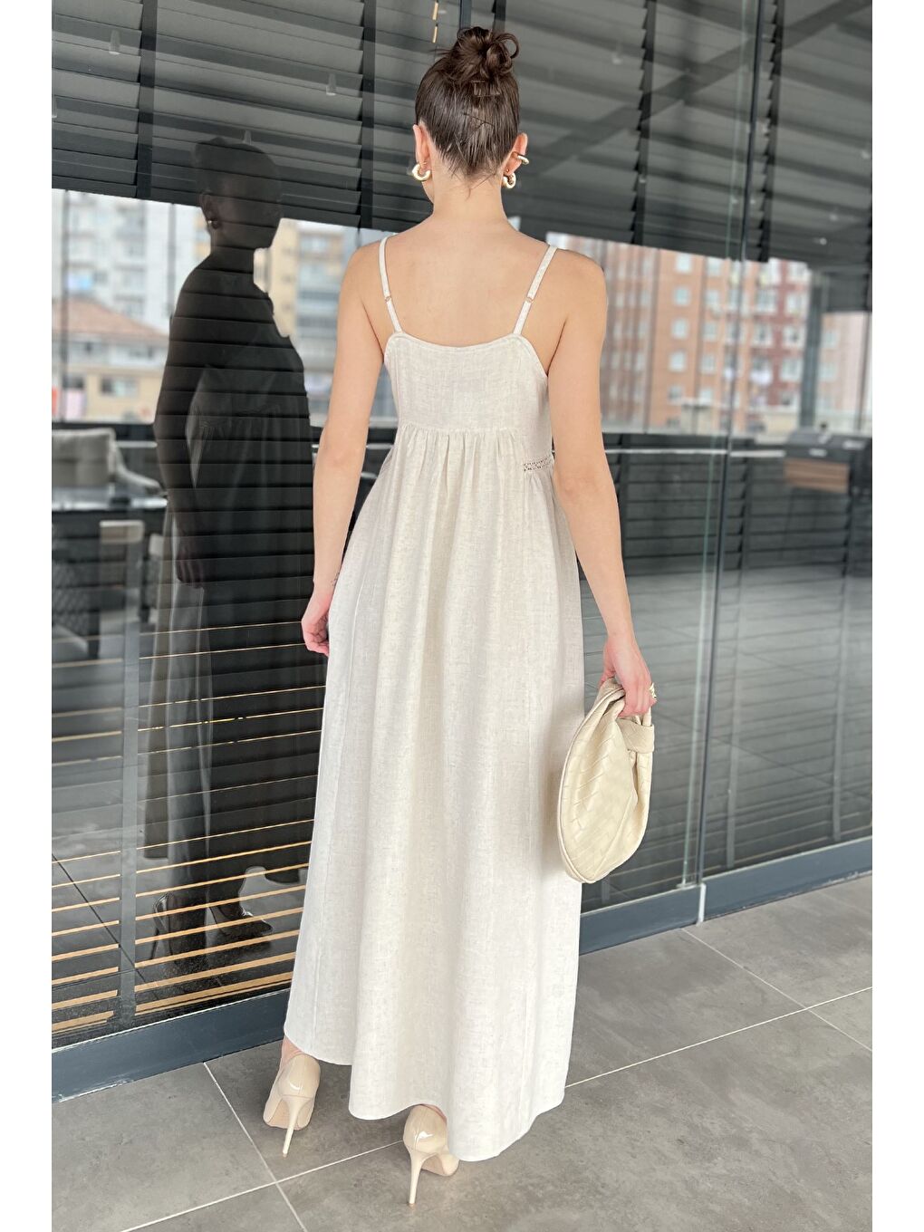 Bej Kadın İp Askılı Elbise-2