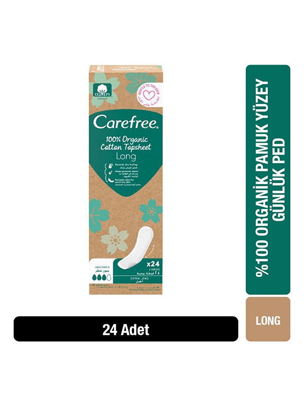 Carefree Renksiz Organic Pamuk Topsheet Uzun Günlük Ped 24'lü Paket