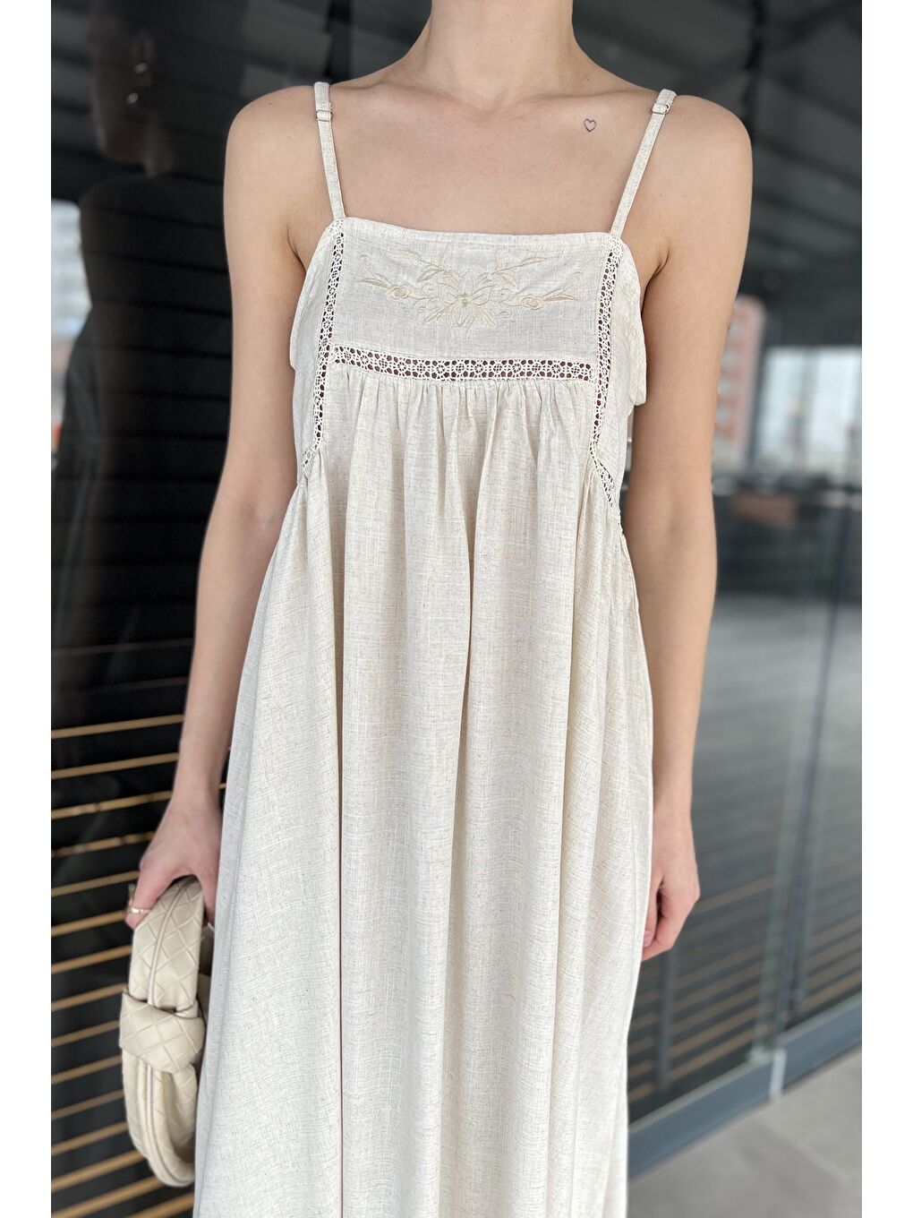 Bej Kadın İp Askılı Elbise-3