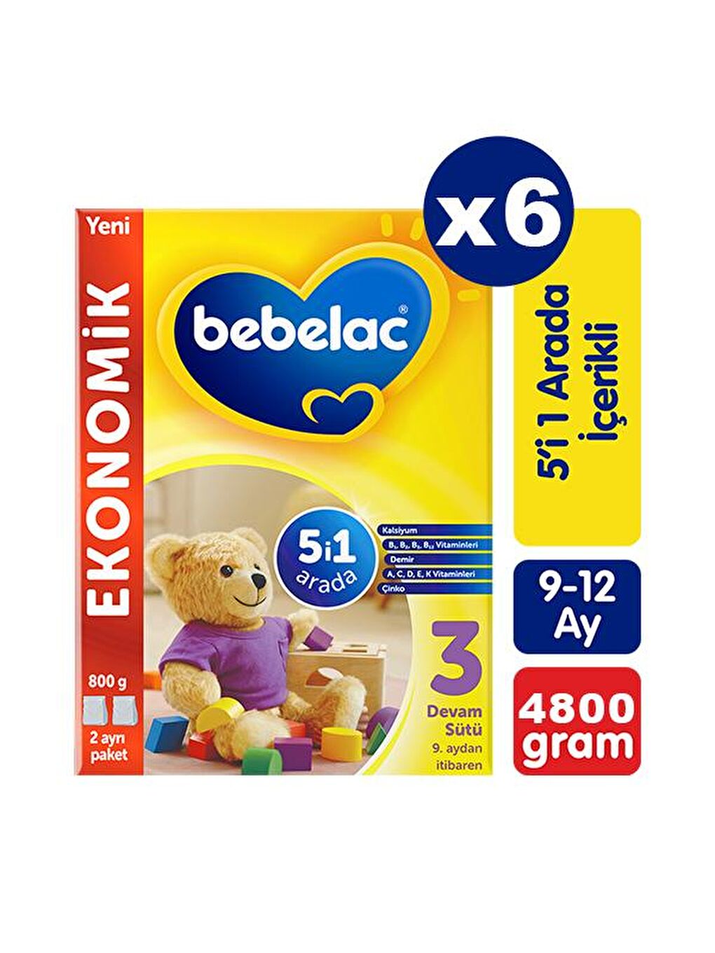 Bebelac Renksiz 3 Devam Sütü 800 gr x 6 Adet