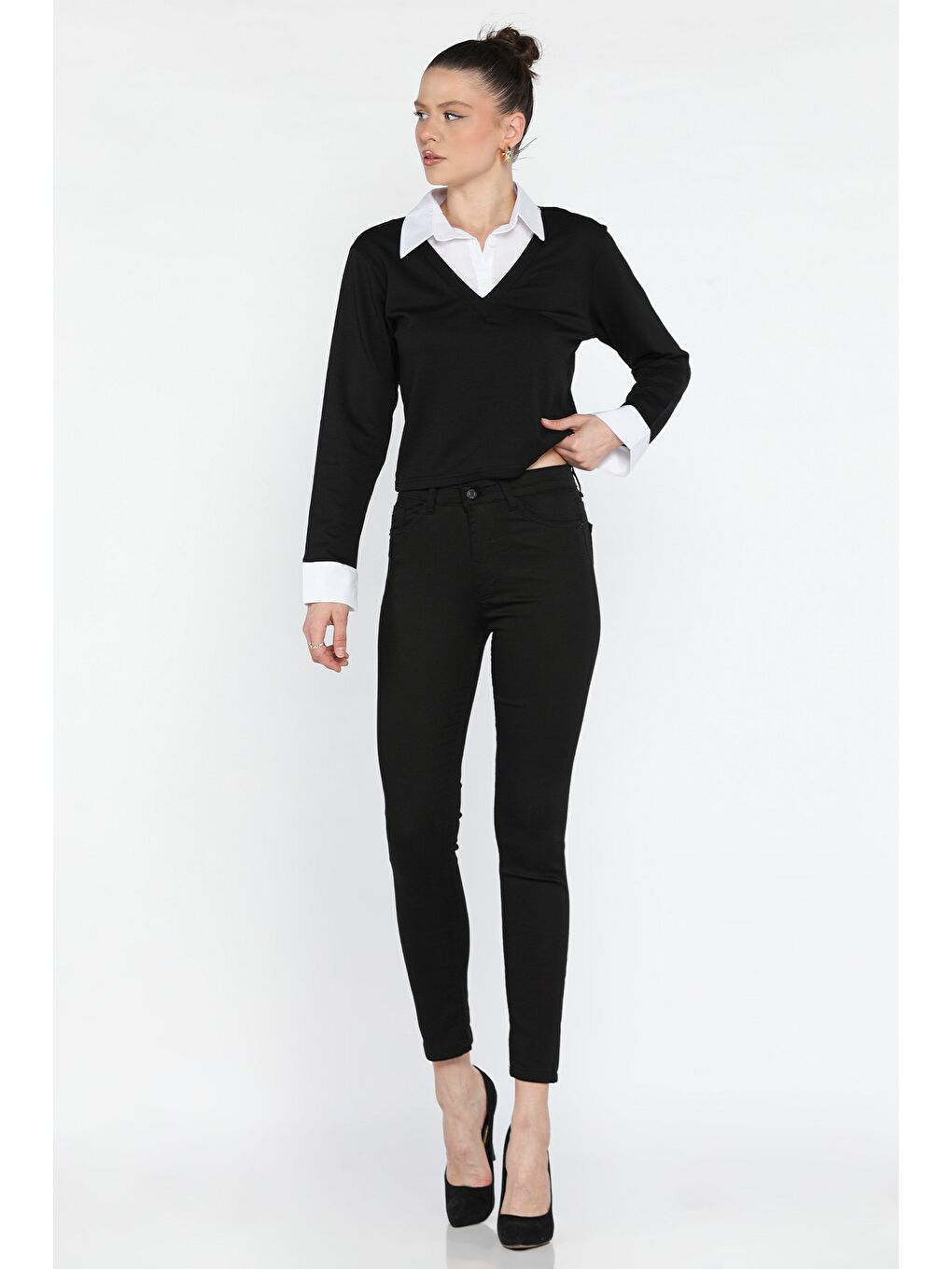 Siyah Kadın Elastanlı Jean Pantolon