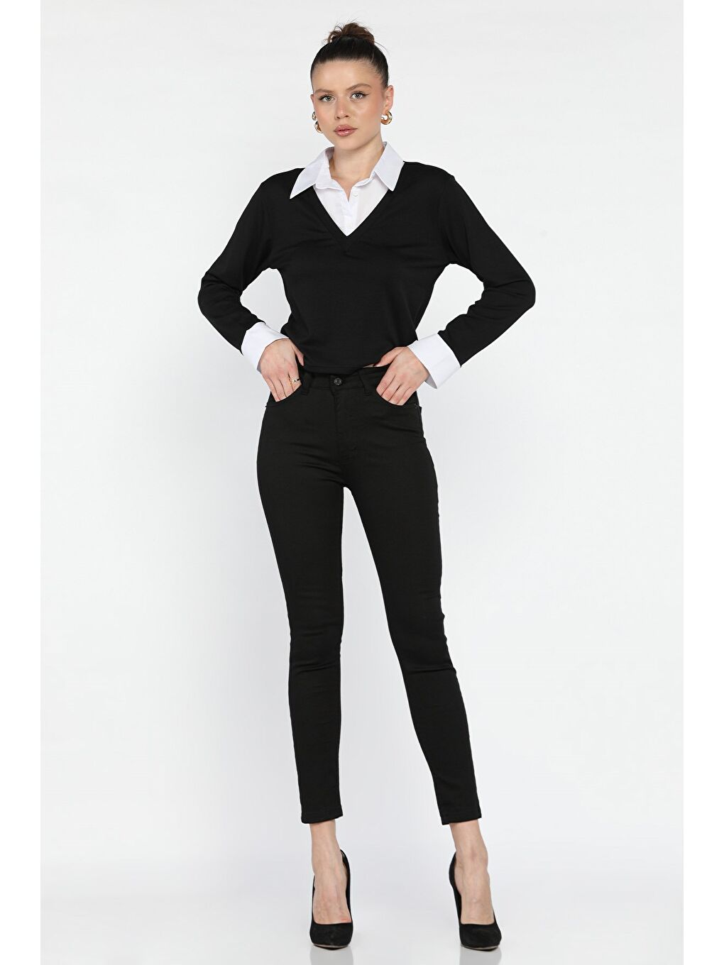 Siyah Kadın Elastanlı Jean Pantolon-1