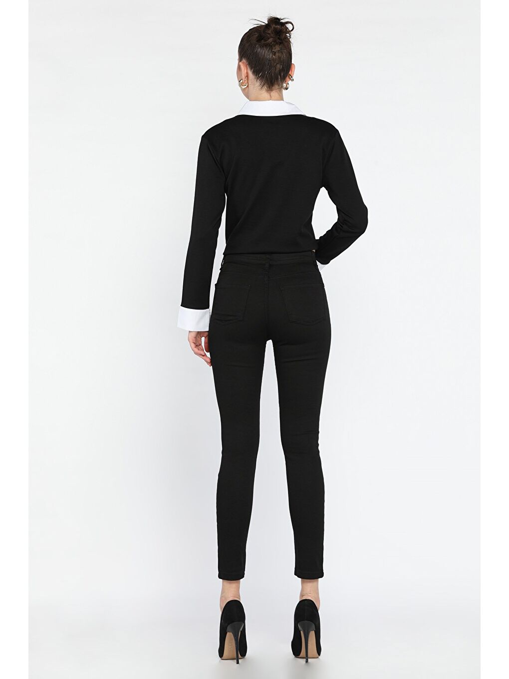 Siyah Kadın Elastanlı Jean Pantolon-2