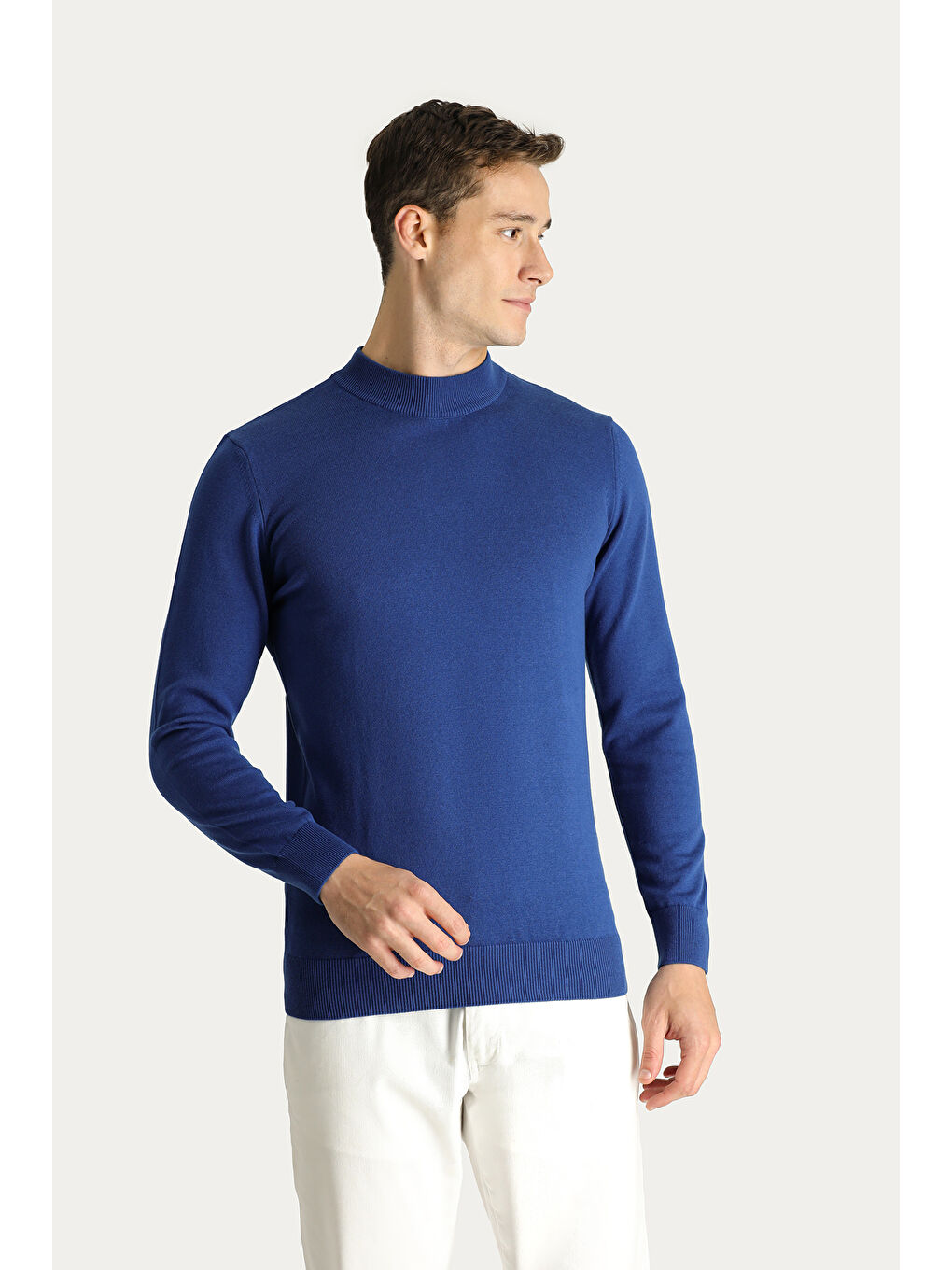 İndigo Bato Yaka Regular Fit Pamuklu Triko Büyük Beden Kazak-1