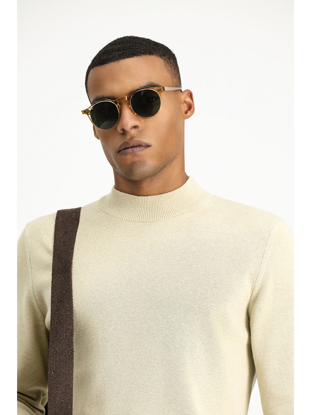 Bej Bato Yaka Regular Fit Pamuklu Triko Büyük Beden Kazak-3