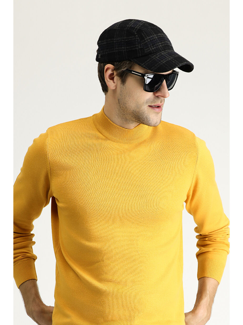 Sarı Bato Yaka Regular Fit Pamuklu Triko Büyük Beden Kazak-1