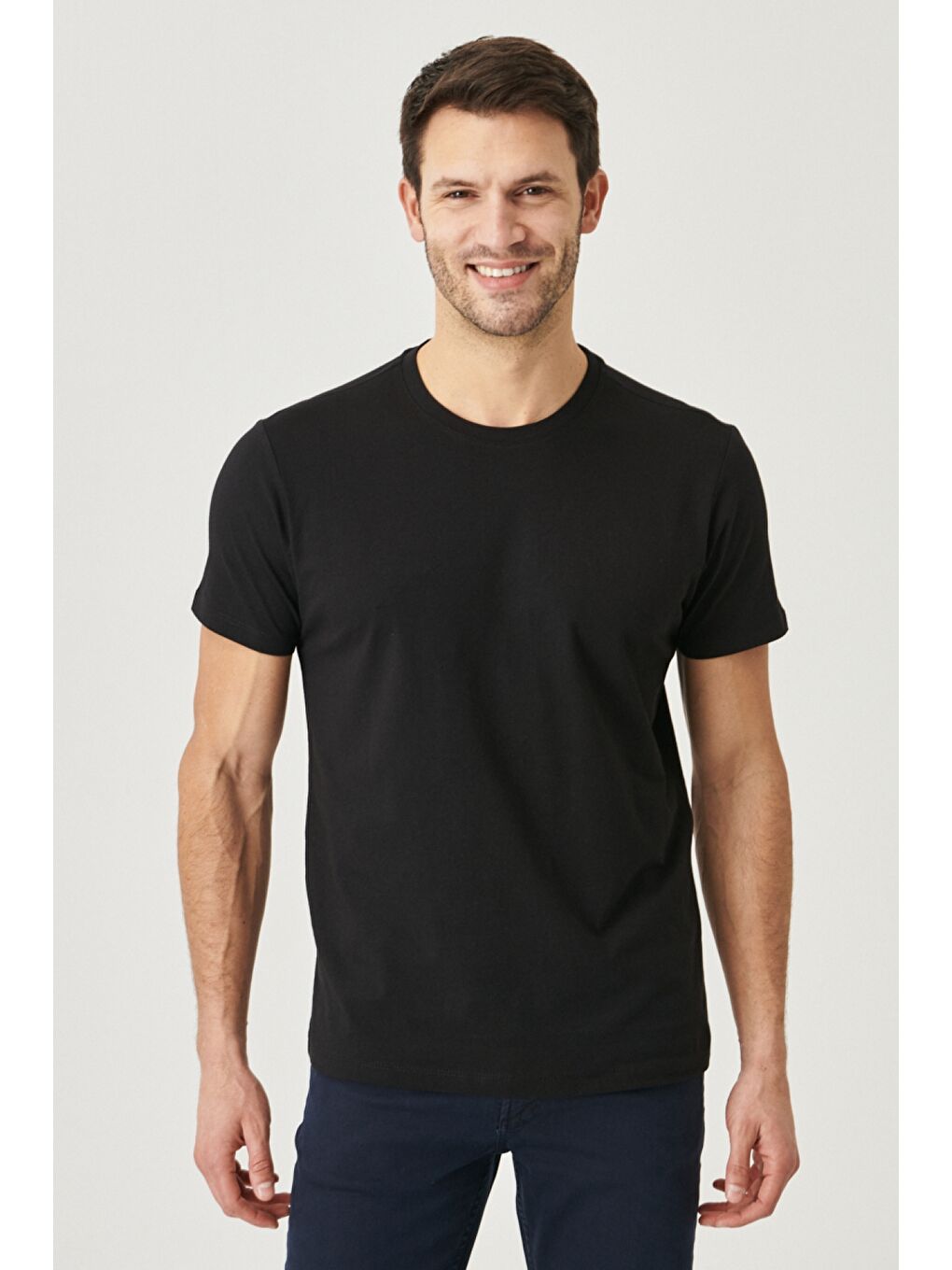 Erkek Siyah-Siyah Slim Fit Bisiklet Yaka 2'li Düz Tişört Paketi-6