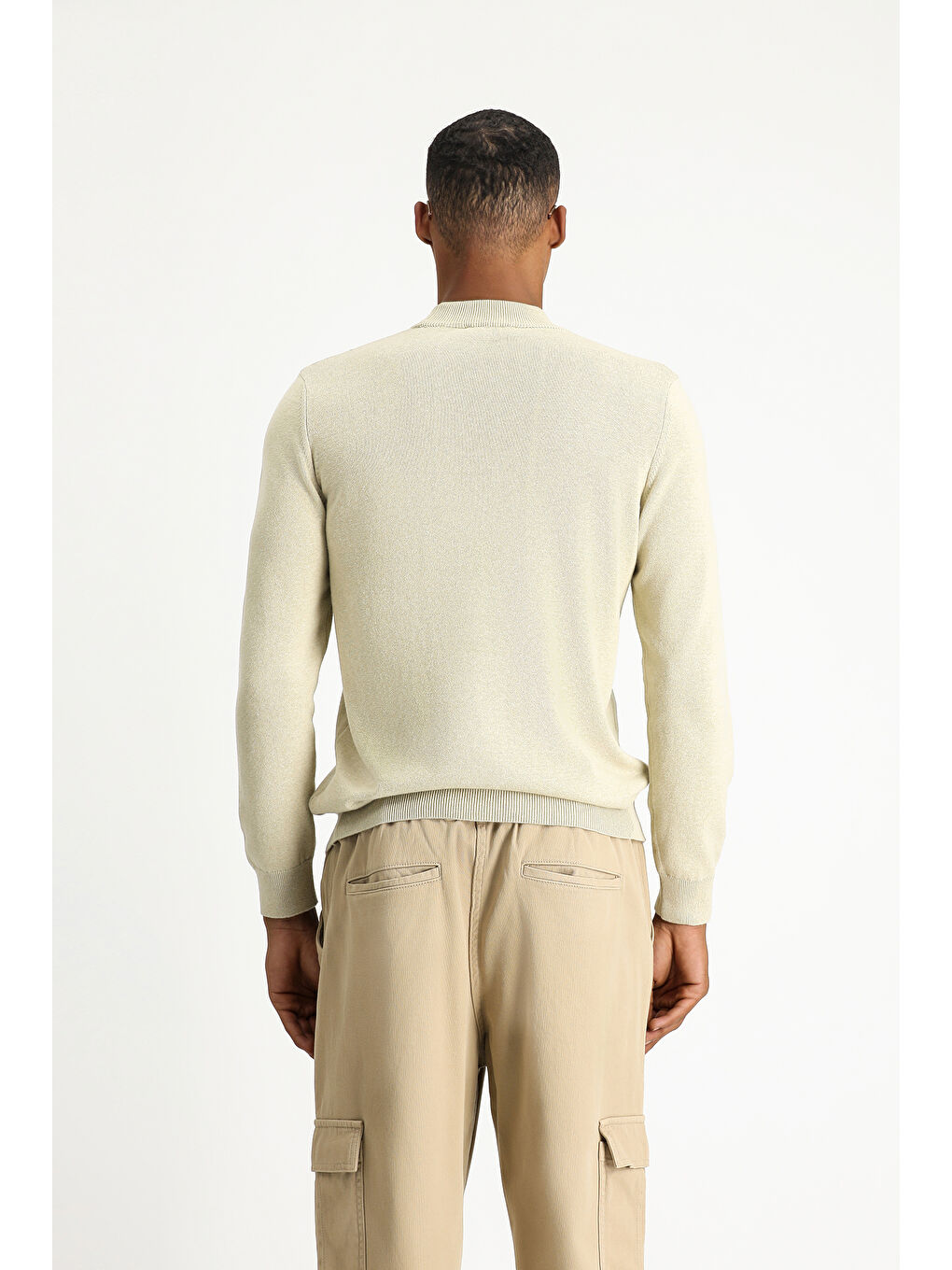 Bej Bato Yaka Regular Fit Pamuklu Triko Büyük Beden Kazak-4