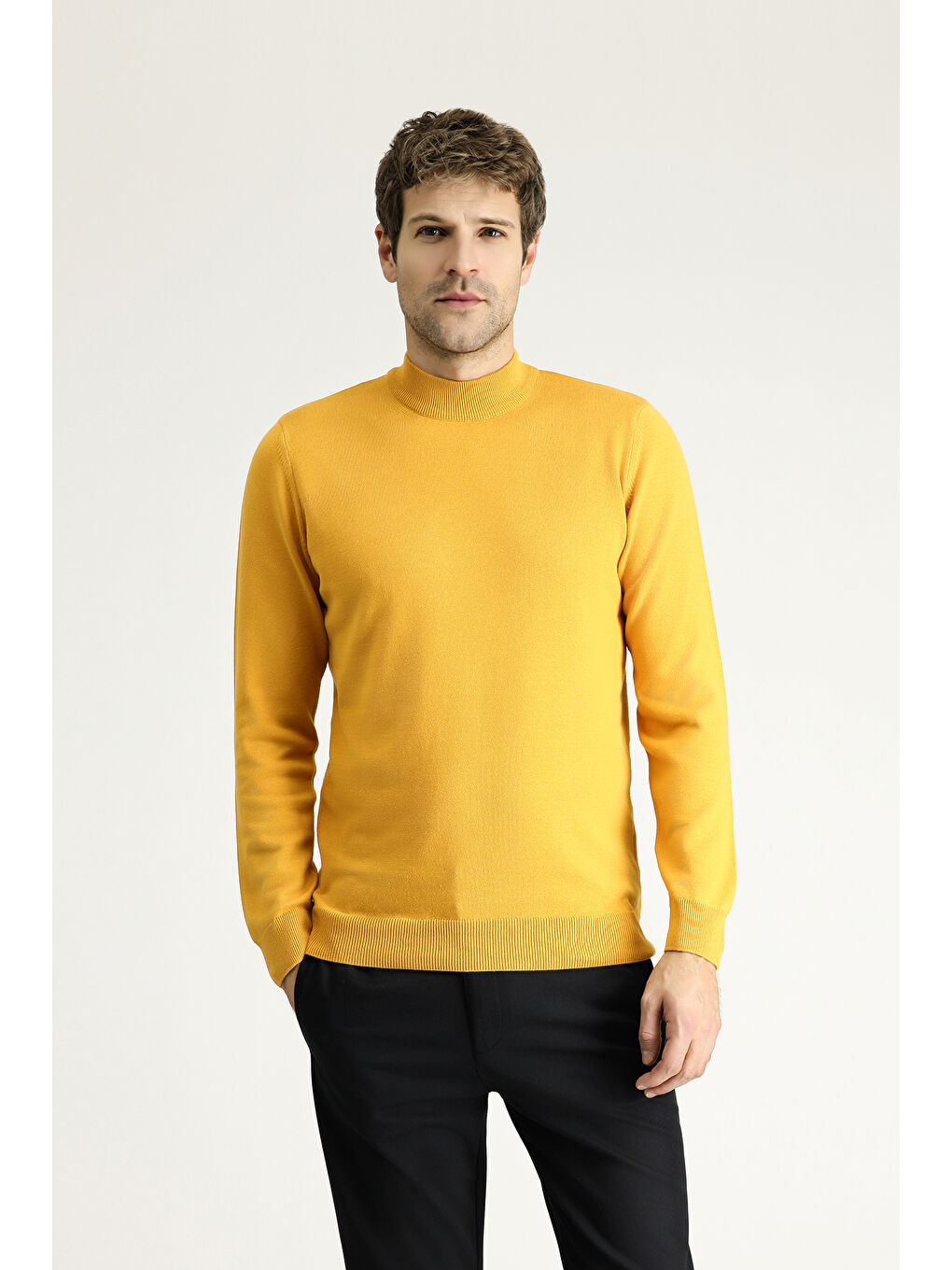 Sarı Bato Yaka Regular Fit Pamuklu Triko Büyük Beden Kazak-2