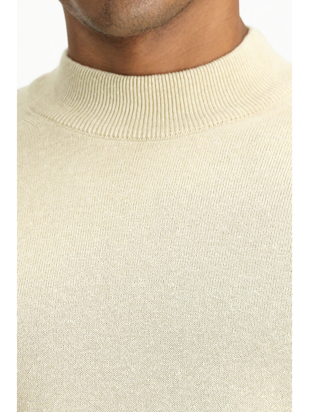 Bej Bato Yaka Regular Fit Pamuklu Triko Büyük Beden Kazak-5