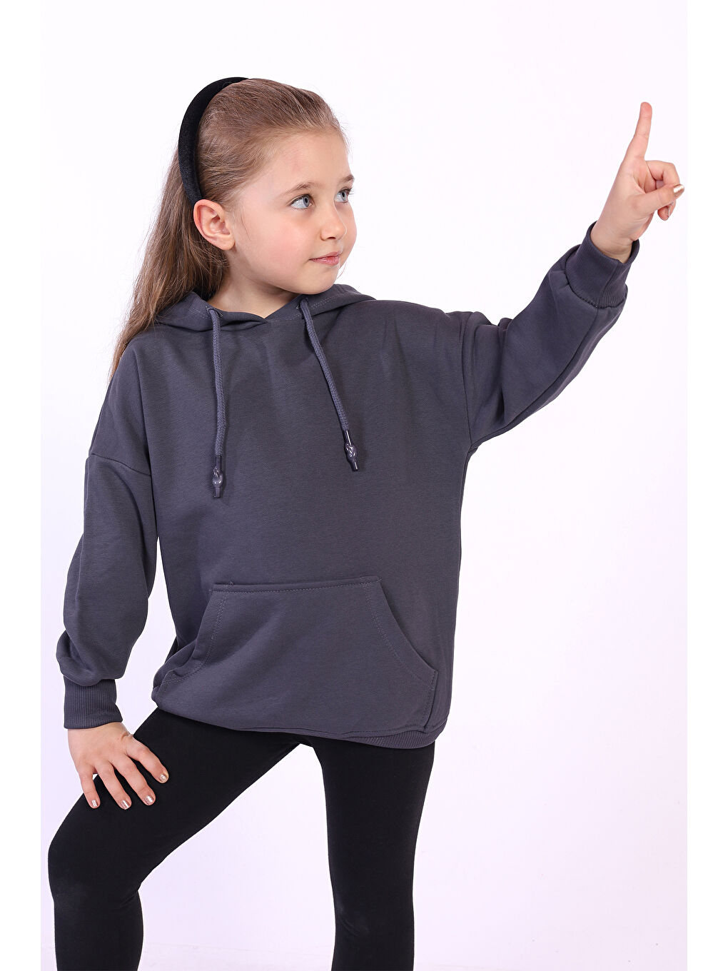 Antrasit Kız Çocuk Kanguru Cepli Sweatshirt