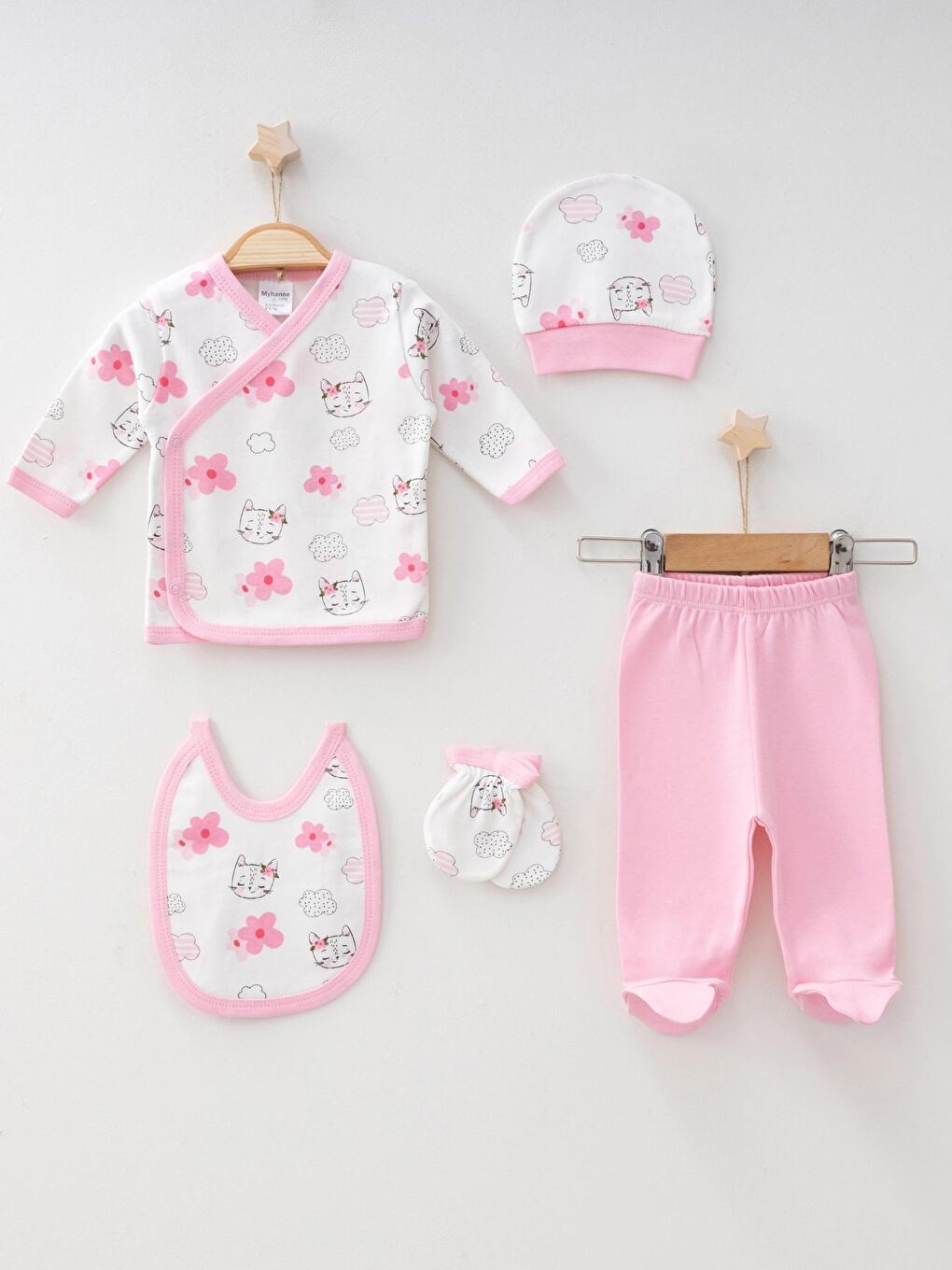Pembe Kedi Desenli Bebek 5’li Hastane Çıkışı 6255