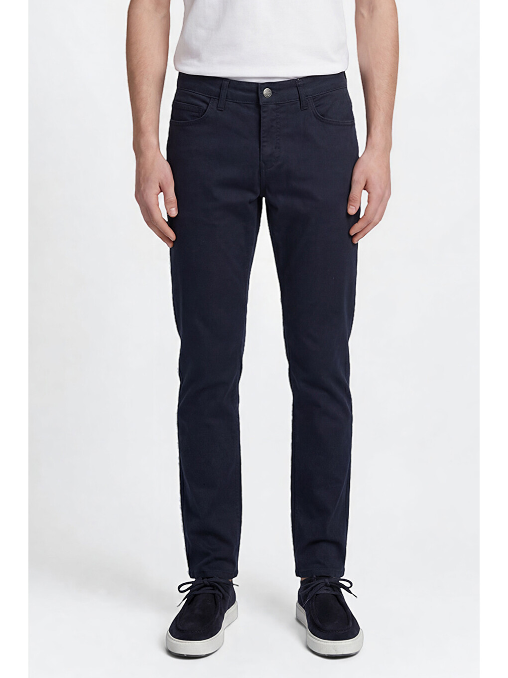 Erkek Lacivert Pamuklu Slim Fit Dar Kesim 5 Cepli Esnek Casual Pantolon-1