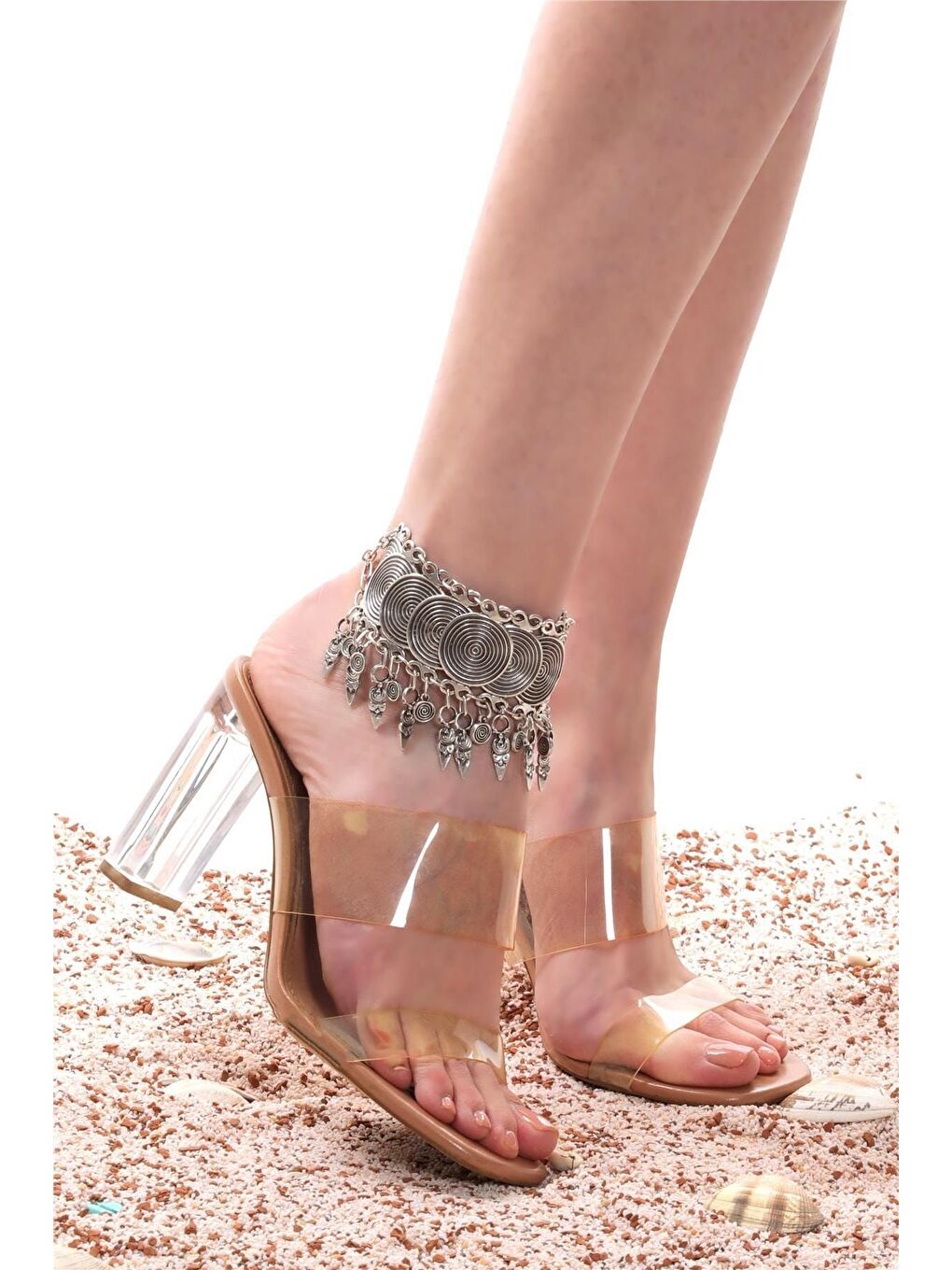 Gri Kadın Antik Gümüş Kaplama Spiral Formlu Multi Charm Halhal-2