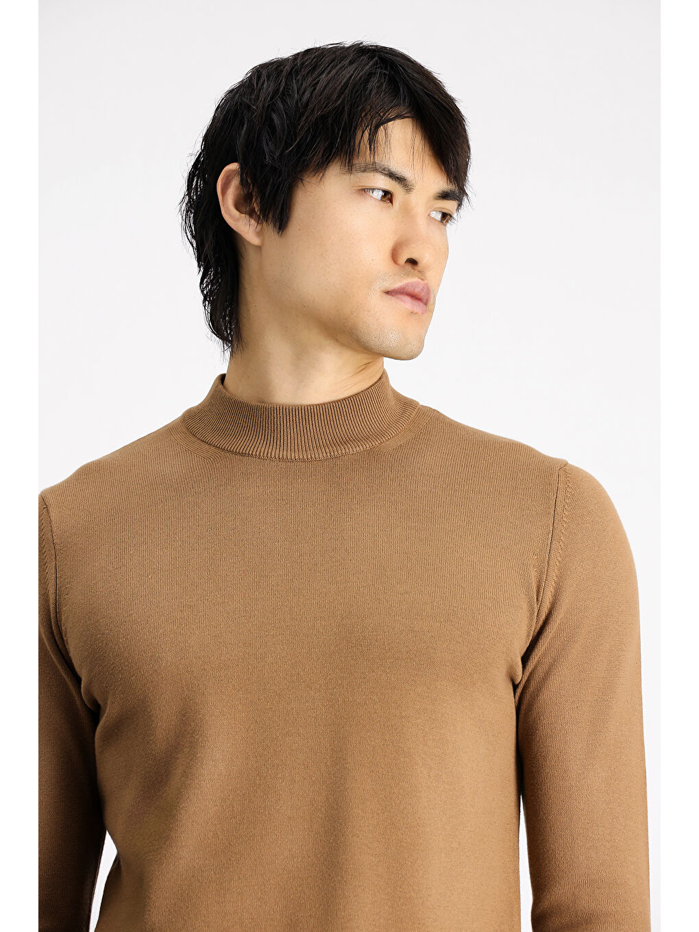 Kahverengi Bato Yaka Regular Fit Pamuklu Triko Büyük Beden Kazak-2