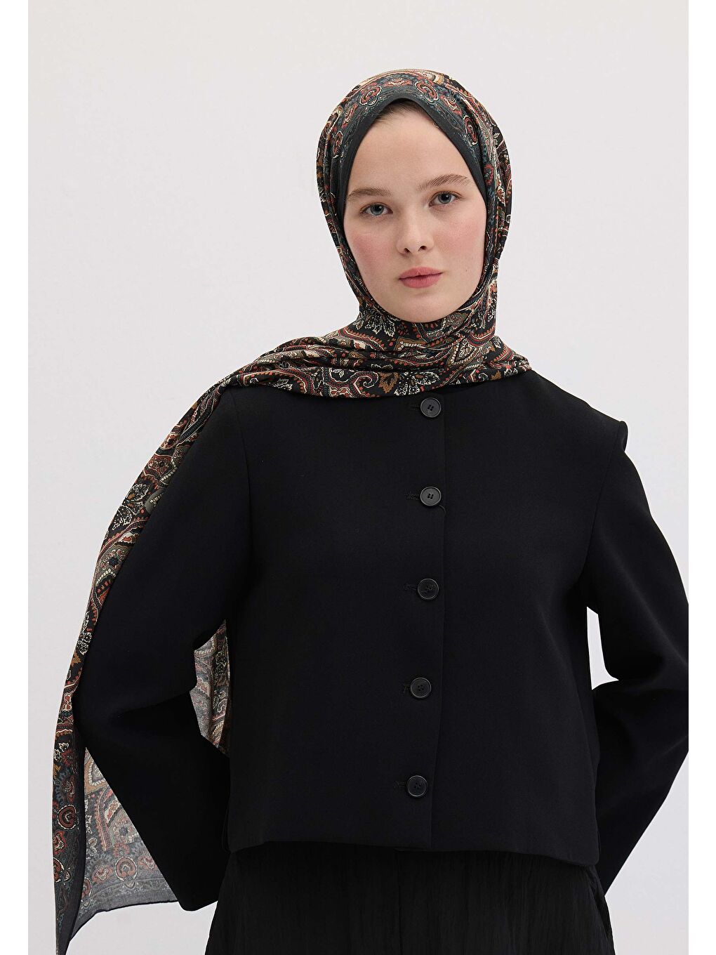 Vıntage Echo Desen Şal Siyah-1