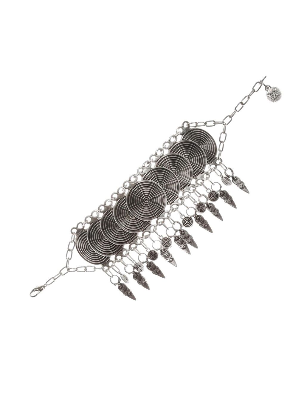 Gri Kadın Antik Gümüş Kaplama Spiral Formlu Multi Charm Halhal