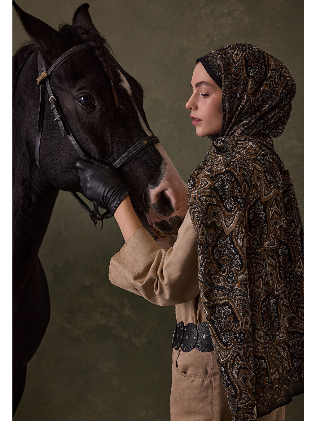 Bej Vıntage Echo Desen Şal Nude-4