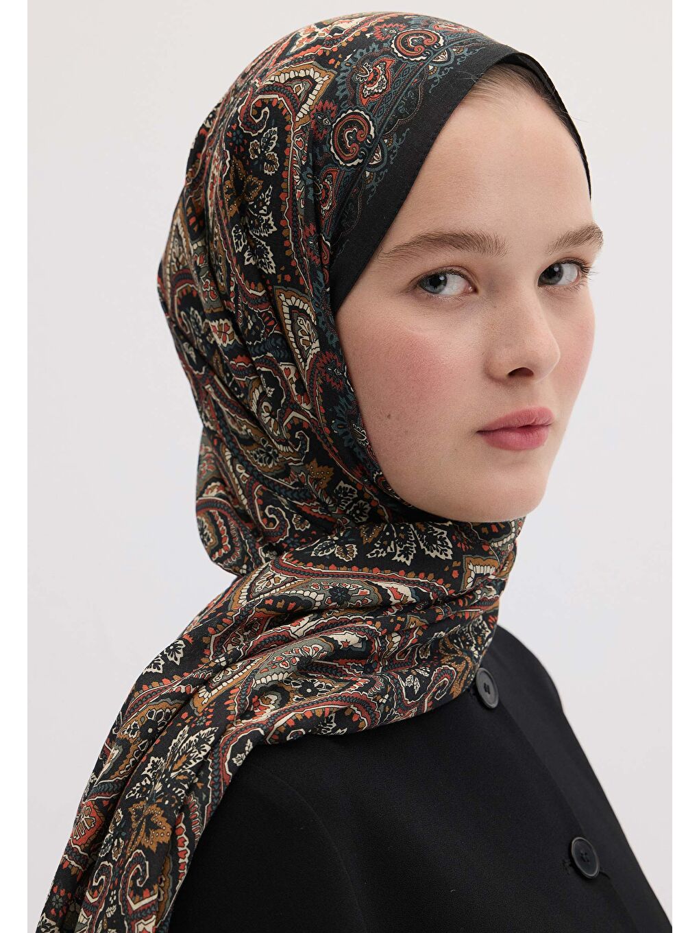 Vıntage Echo Desen Şal Siyah-3