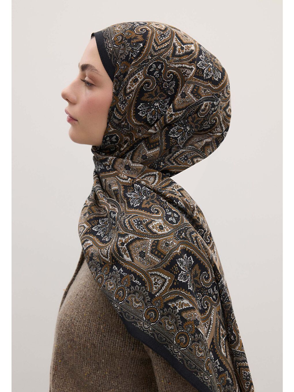 Bej Vıntage Echo Desen Şal Nude-1
