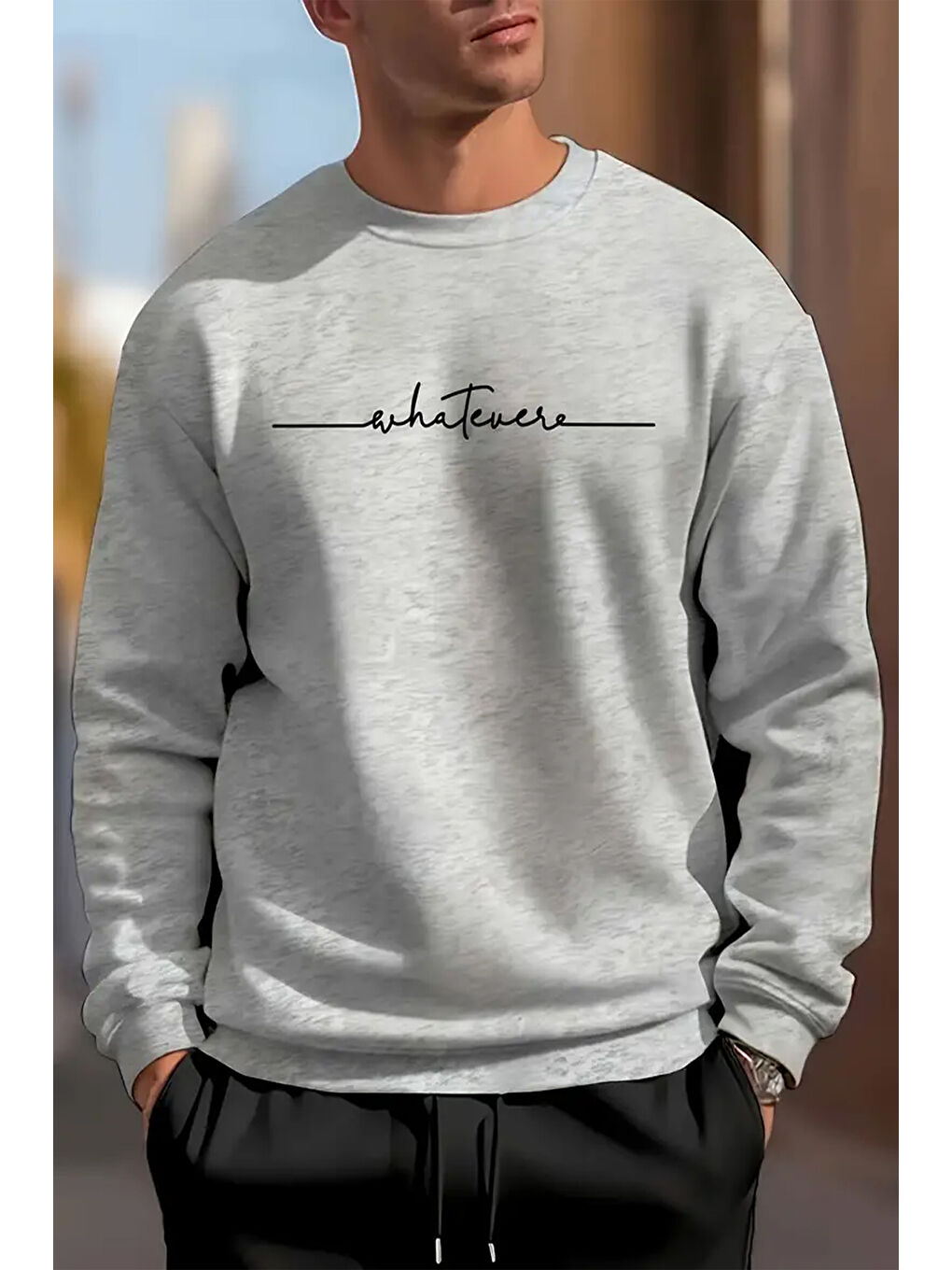 uyguntarz Gri Whatever Baskılı Oversize Sweatshirt