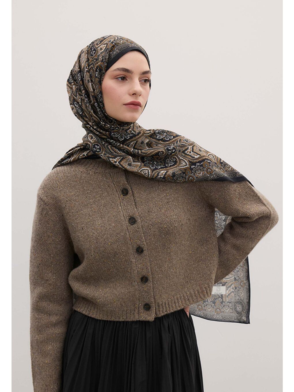 Bej Vıntage Echo Desen Şal Nude-2