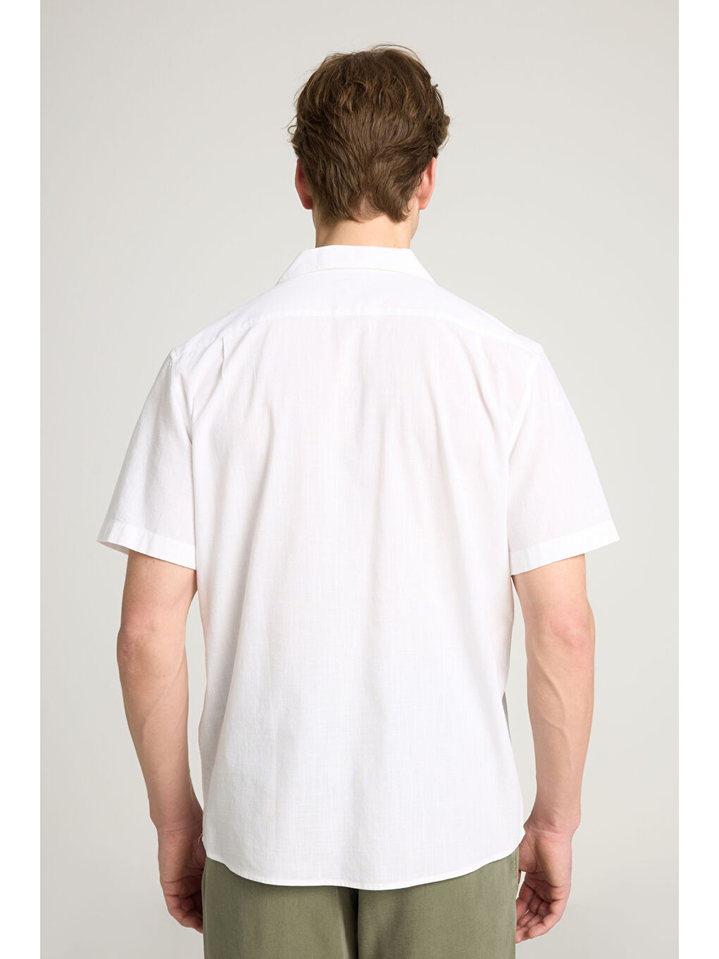 Relaxed Fit Kısa Kollu %100 Pamuk Kırık Beyaz Gömlek-4