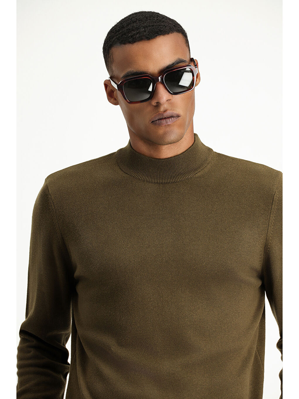 Kahverengi Bato Yaka Regular Fit Pamuklu Triko Büyük Beden Kazak-2