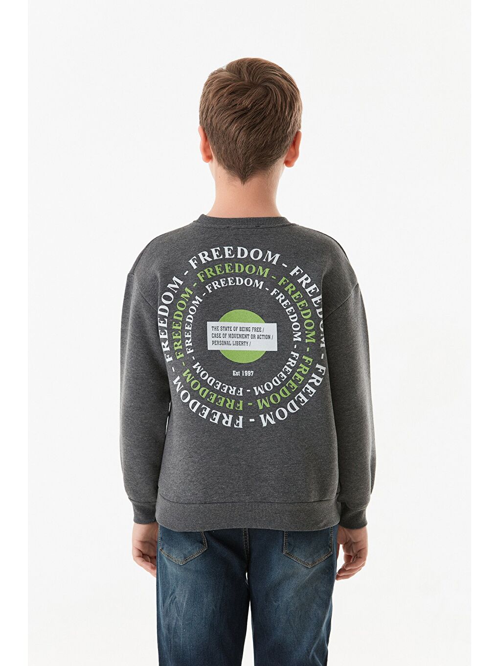 Antrasit 3 İplik Arkası Yazı Baskılı Bisiklet Yaka Erkek Çocuk Sweatshirt-4