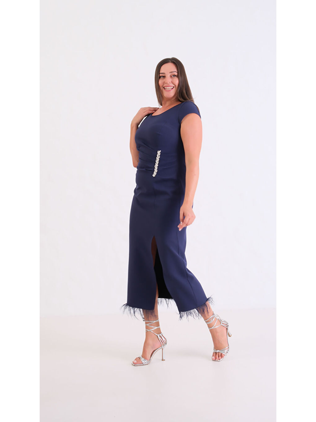 Kadın Lacivert Büyük Beden Otrişli Söz Nişan Nikah Abiye Elbise-2