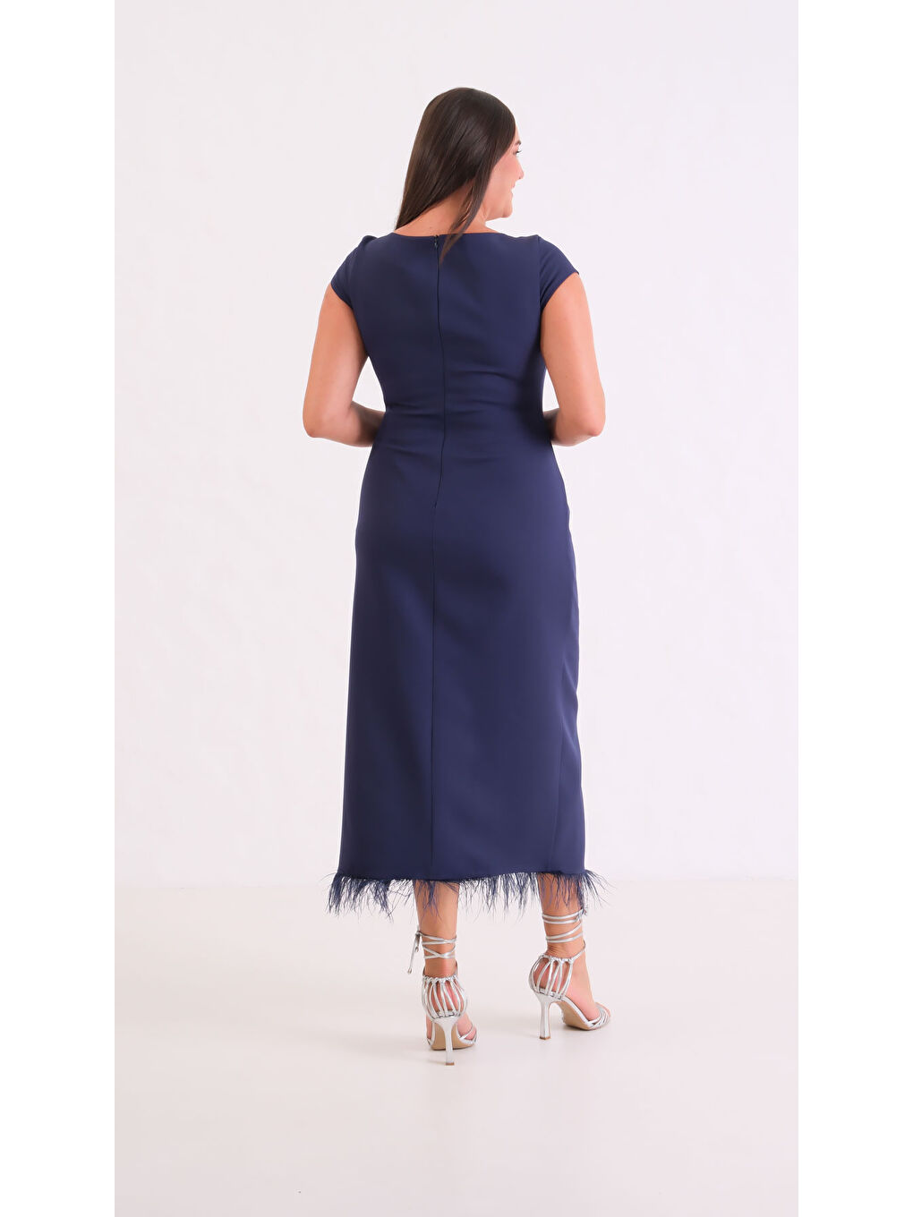 Kadın Lacivert Büyük Beden Otrişli Söz Nişan Nikah Abiye Elbise-4