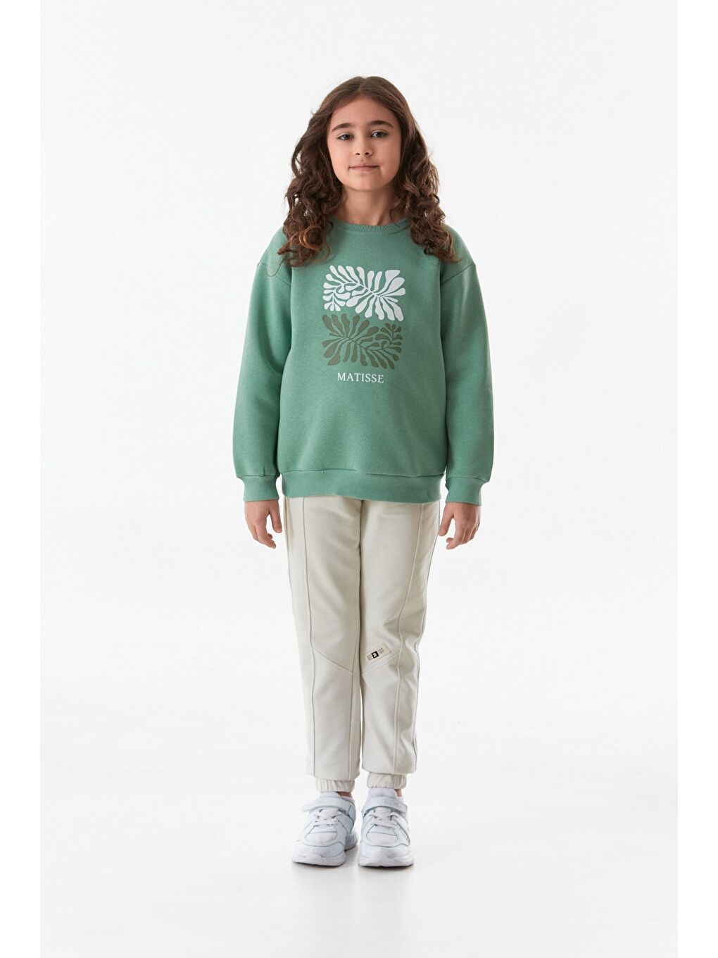 Turkuaz 3 İplik Baskılı Bisiklet Yaka Kız Çocuk Sweatshirt-2