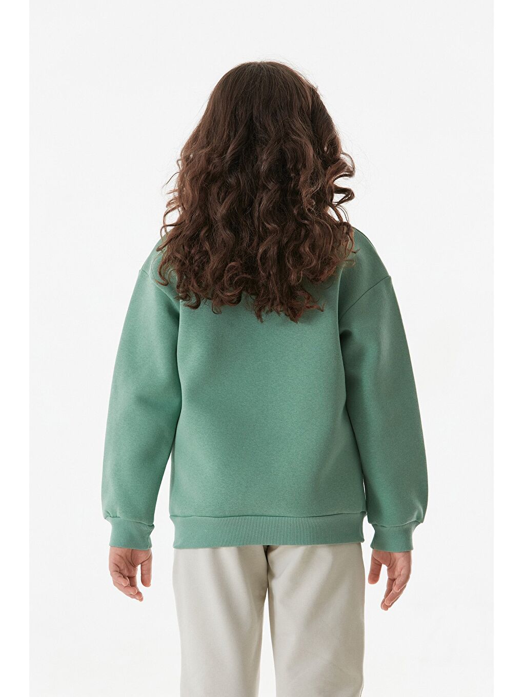 Turkuaz 3 İplik Baskılı Bisiklet Yaka Kız Çocuk Sweatshirt-4