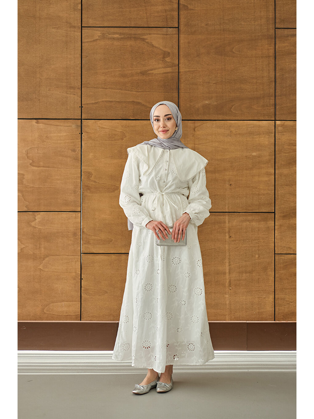 Kadın Bebe Yaka Dantel Detay Takım Beyaz-3