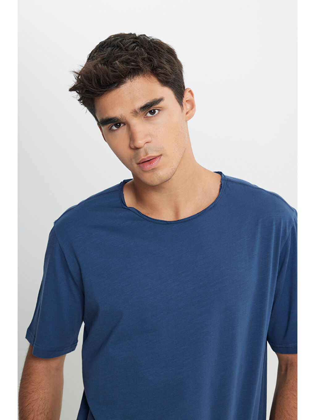 İndigo Regular Fit Bisiklet Yaka %100 Pamuk Lacivert Tişört-3